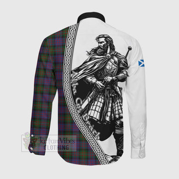 MacDonell (McDonell) Tartan Clan Crest Long Sleeve Button Shirt with Highlander Warrior Celtic Style