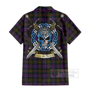 MacDonell (McDonell) Tartan Short Sleeve Button Shirt with Family Crest Celtic Skull Style