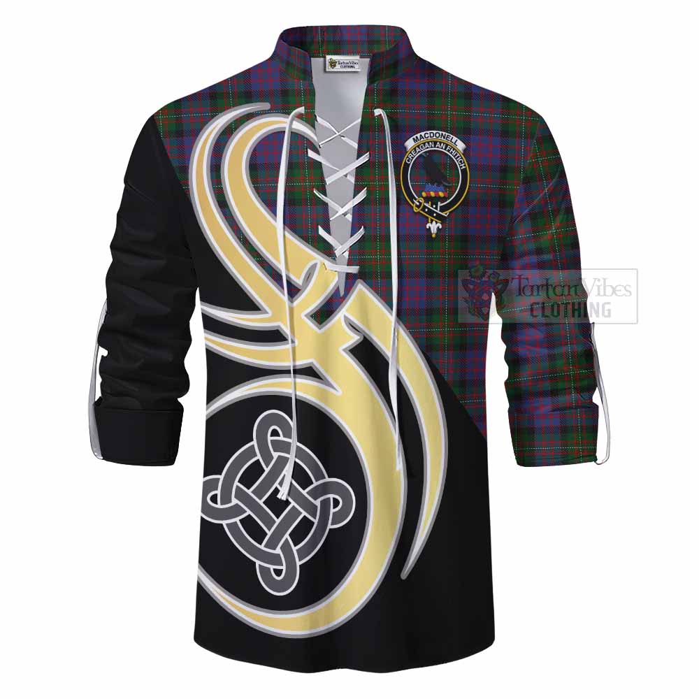 Tartan Vibes Clothing MacDonell (McDonell) Tartan Ghillie Kilt Shirt with Family Crest and Celtic Symbol Style