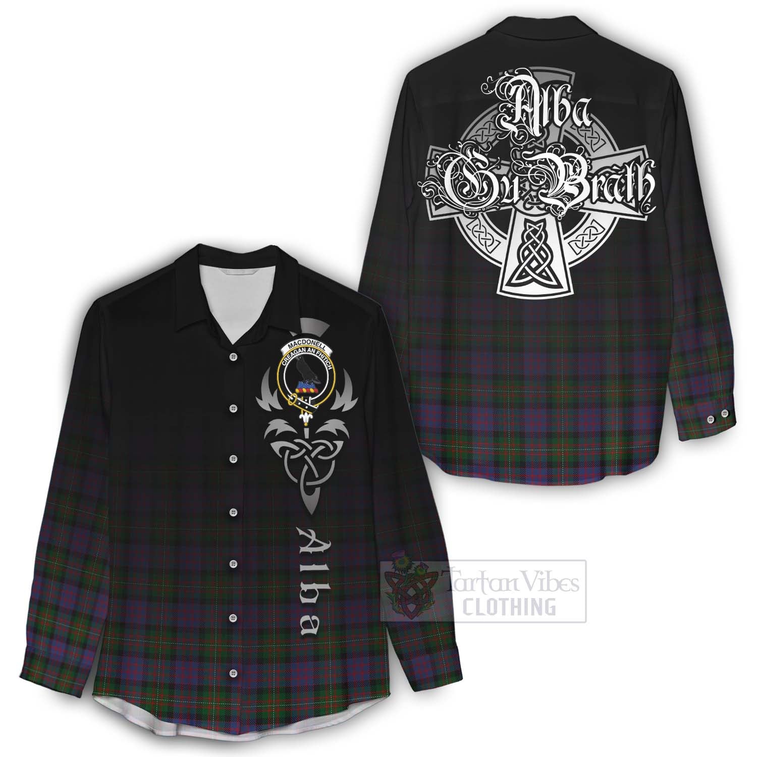 Tartan Vibes Clothing MacDonell (McDonell) Tartan Women's Casual Shirt Featuring Alba Gu Brath Family Crest Celtic Inspired