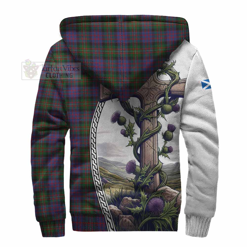 Tartan Vibes Clothing MacDonell (McDonell) Tartan Sherpa Hoodie with Family Crest and St. Andrew's Cross Accented by Thistle Vines