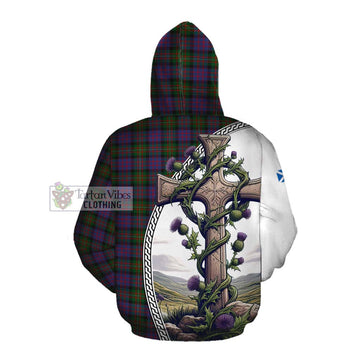 MacDonell (McDonell) Tartan Cotton Hoodie with Family Crest and St. Andrew's Cross Accented by Thistle Vines Pullover Hoodie - Tartan Vibes Clothing