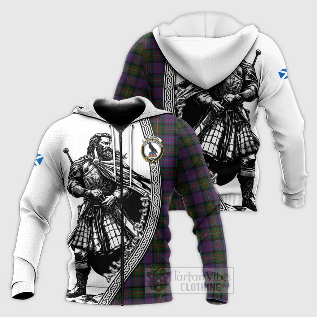 Tartan Vibes Clothing MacDonell (McDonell) Tartan Clan Crest Knitted Hoodie with Highlander Warrior Celtic Style