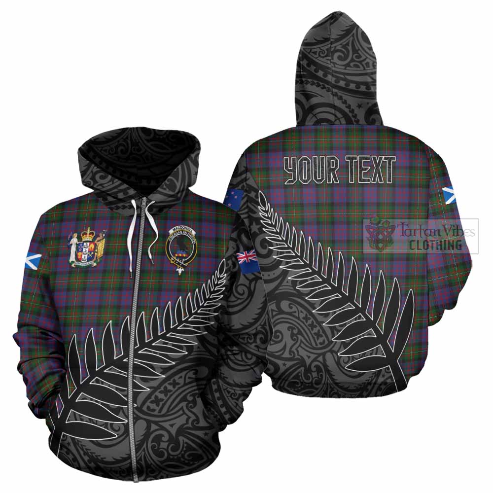 Tartan Vibes Clothing MacDonell (McDonell) Crest Tartan Hoodie with New Zealand Silver Fern Half Style