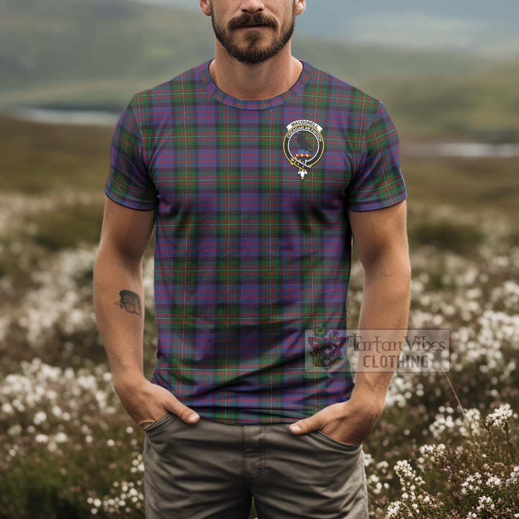 Tartan Vibes Clothing MacDonell (McDonell) Tartan T-Shirt with Family Crest and Bearded Skull Holding Bottles of Whiskey