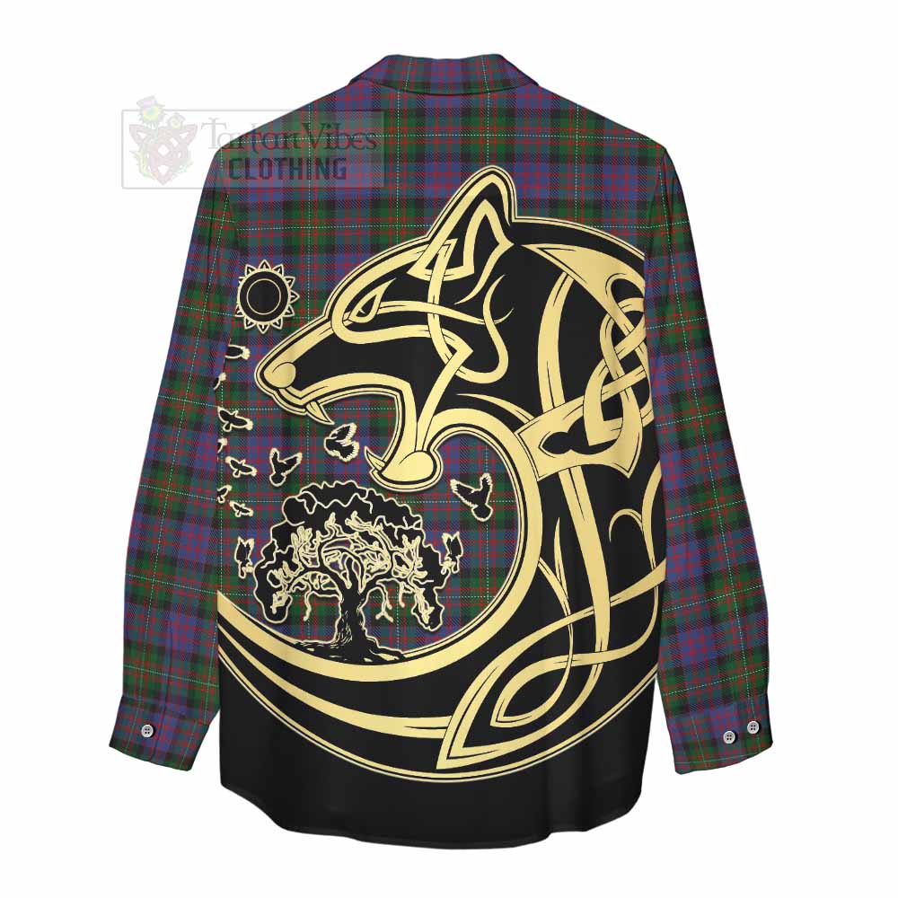 Tartan Vibes Clothing MacDonell (McDonell) Tartan Women's Casual Shirt with Family Crest Celtic Wolf Style