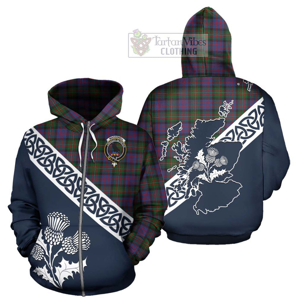 Tartan Vibes Clothing MacDonell (McDonell) Tartan Hoodie Featuring Thistle and Scotland Map