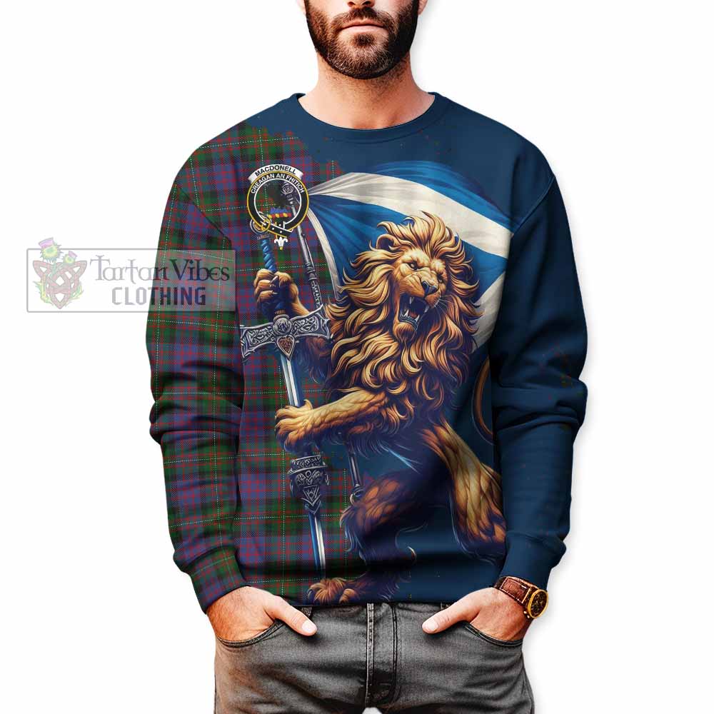 Tartan Vibes Clothing MacDonell (McDonell) Tartan Family Crest Sweatshirt with Scottish Majestic Lion