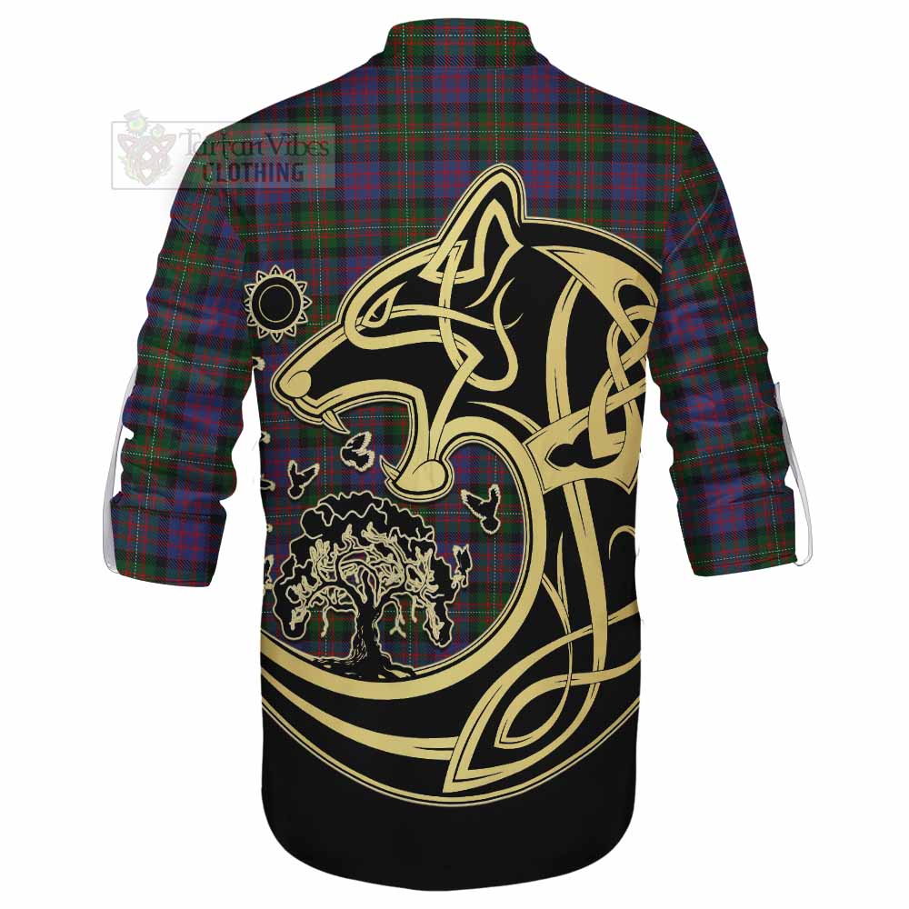 Tartan Vibes Clothing MacDonell (McDonell) Tartan Ghillie Kilt Shirt with Family Crest Celtic Wolf Style