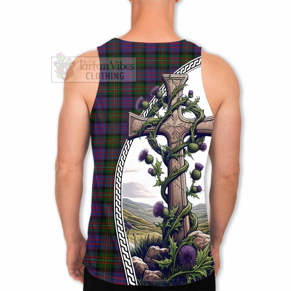 Tartan Vibes Clothing MacDonell (McDonell) Tartan Men's Tank Top with Family Crest and St. Andrew's Cross Accented by Thistle Vines