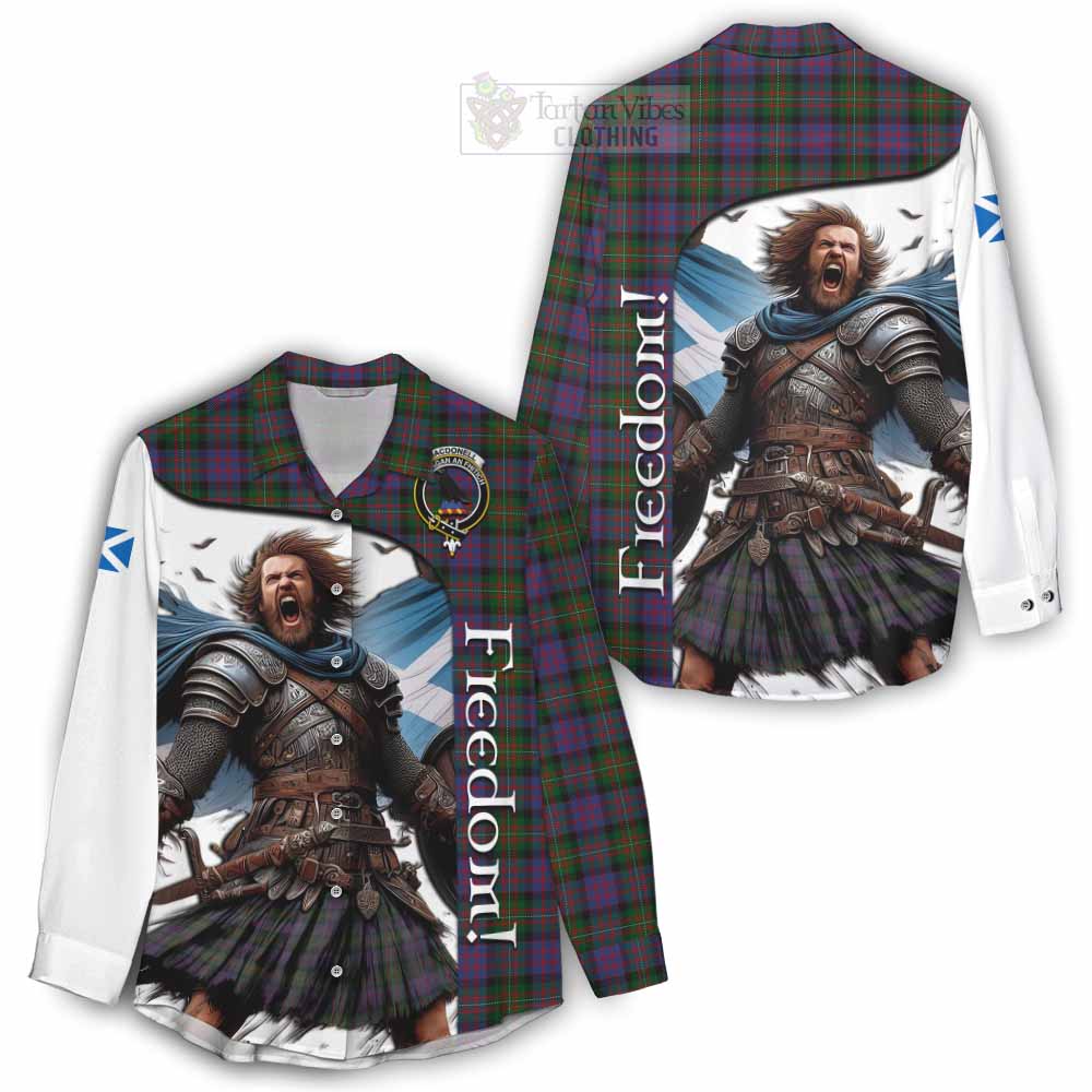 Tartan Vibes Clothing MacDonell (McDonell) Crest Tartan Women's Casual Shirt Inspired by the Freedom of Scottish Warrior