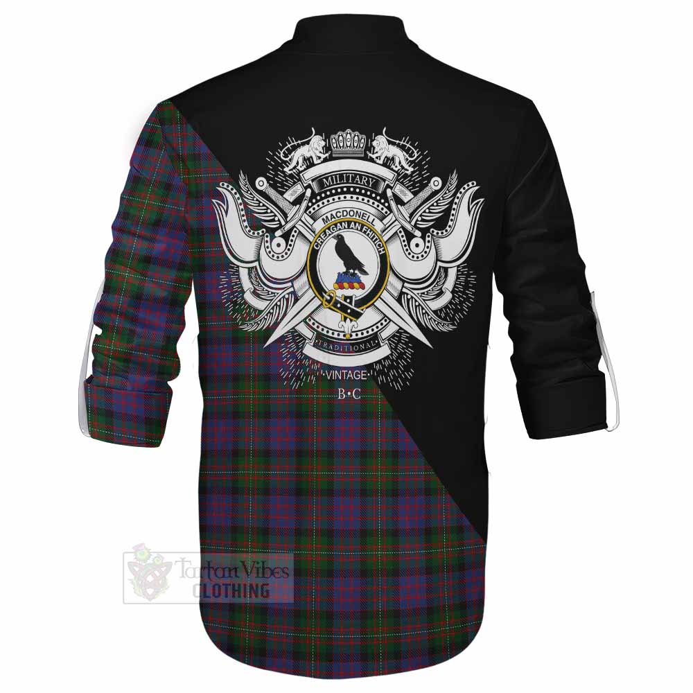 Tartan Vibes Clothing MacDonell (McDonell) Tartan Ghillie Kilt Shirt with Family Crest and Military Logo Style