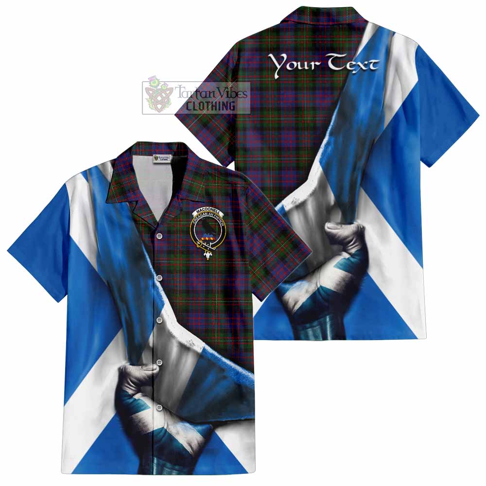 Tartan Vibes Clothing MacDonell (McDonell) Tartan Short Sleeve Button Shirt with Family Crest Scotland Patriotic Style