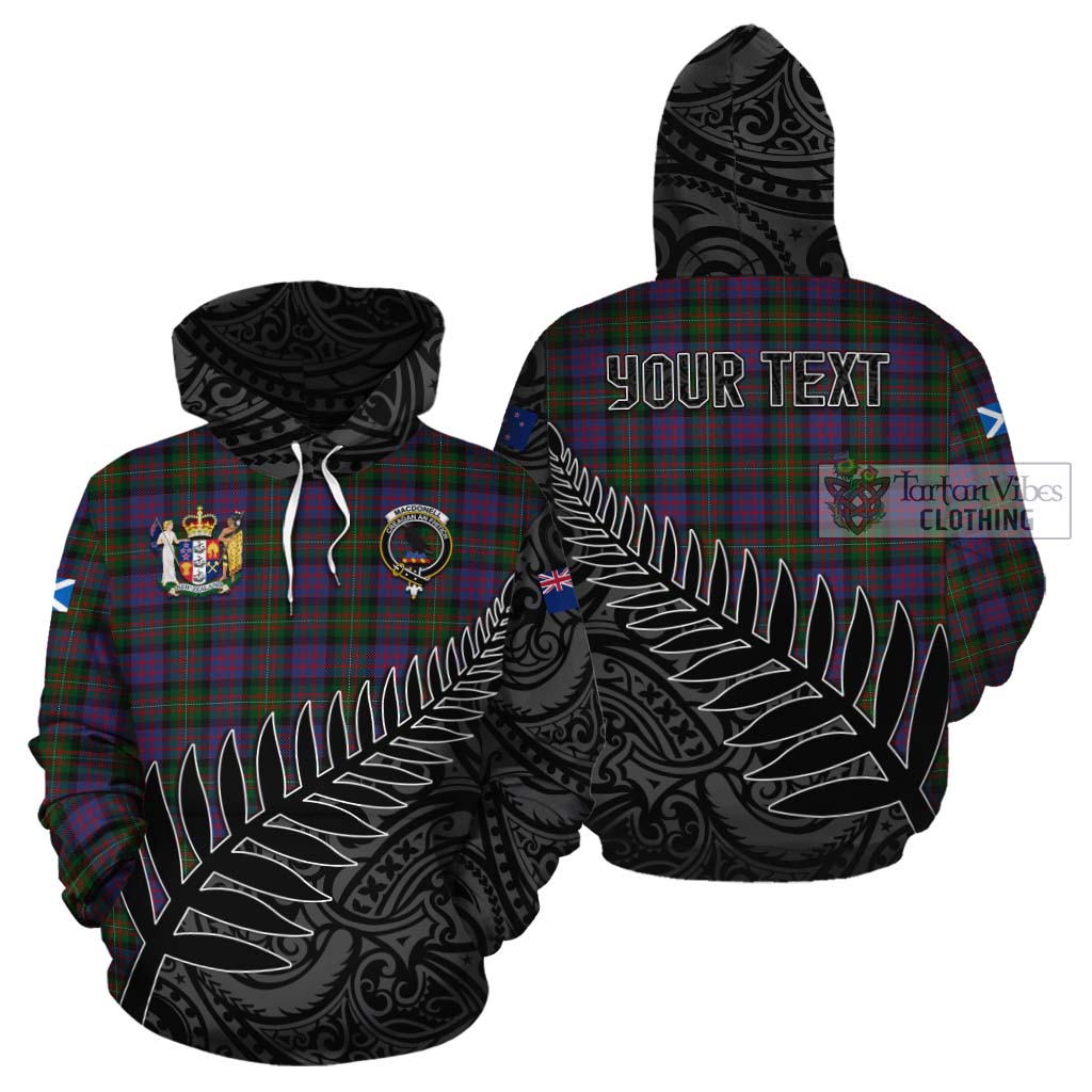 Tartan Vibes Clothing MacDonell (McDonell) Crest Tartan Cotton Hoodie with New Zealand Silver Fern Half Style