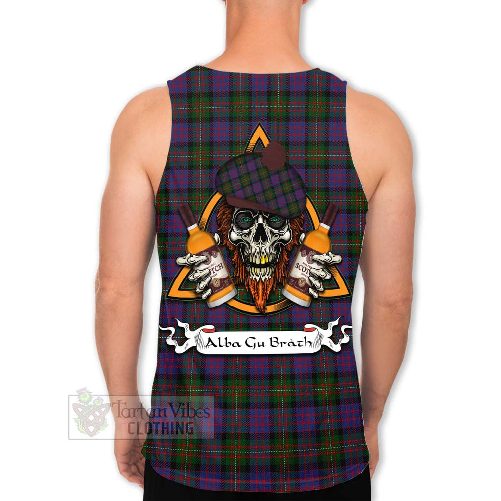 Tartan Vibes Clothing MacDonell (McDonell) Tartan Men's Tank Top with Family Crest and Bearded Skull Holding Bottles of Whiskey