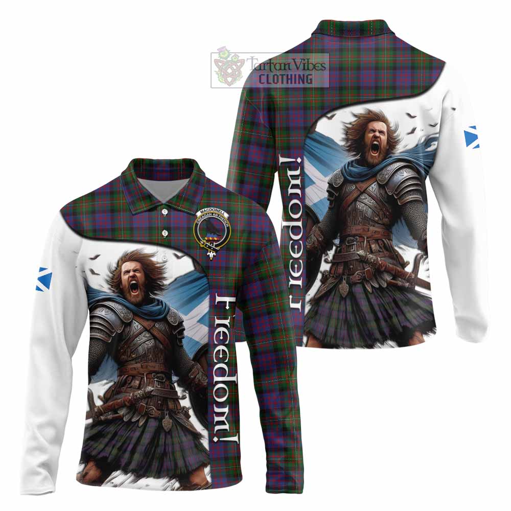 Tartan Vibes Clothing MacDonell (McDonell) Crest Tartan Long Sleeve Polo Shirt Inspired by the Freedom of Scottish Warrior