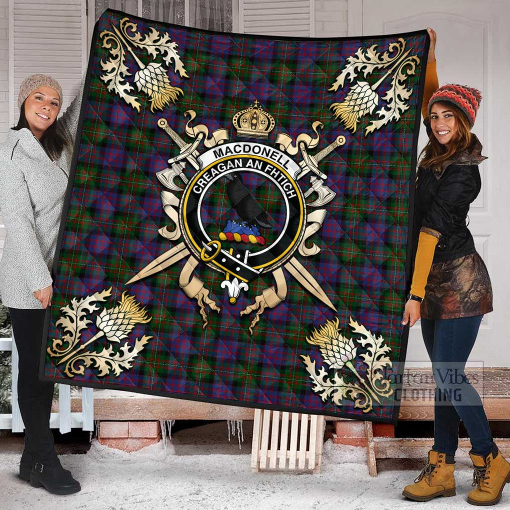 Tartan Vibes Clothing MacDonell (McDonell) Tartan Quilt with Family Crest and Scottish Golden Courage Shield