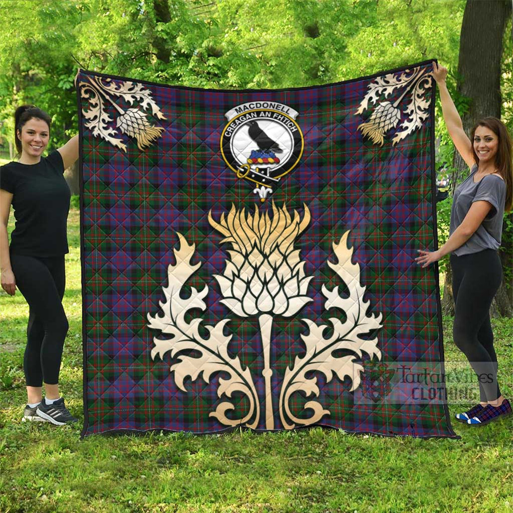 Tartan Vibes Clothing MacDonell (McDonell) Tartan Quilt with Family Crest and Golden Thistle Style