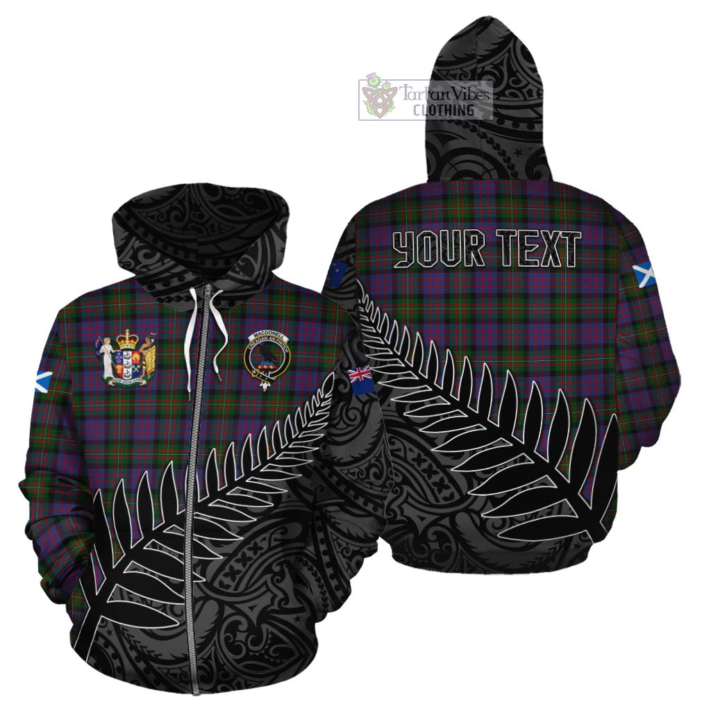 Tartan Vibes Clothing MacDonell (McDonell) Crest Tartan Cotton Hoodie with New Zealand Silver Fern Half Style