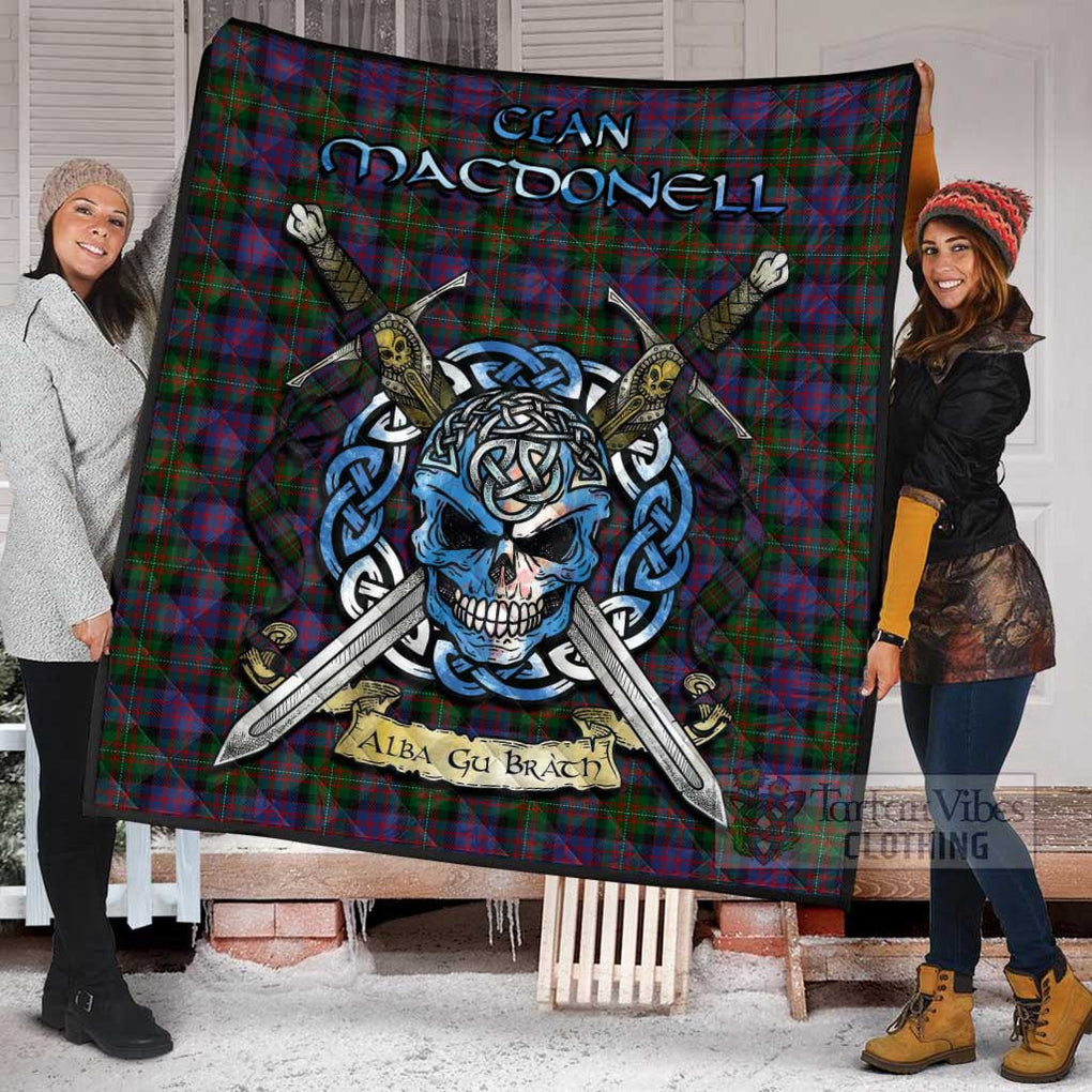 Tartan Vibes Clothing MacDonell (McDonell) Tartan Quilt with Celtic Skull Alba Gu Brath Style