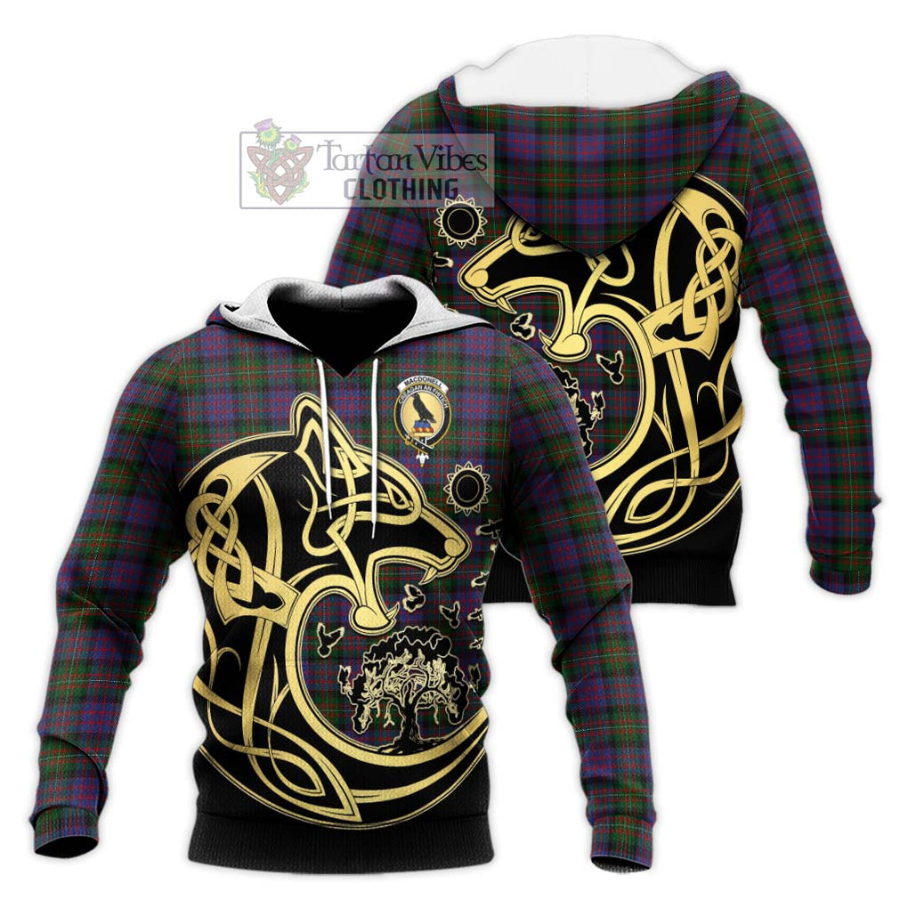 MacDonell (McDonell) Tartan Knitted Hoodie with Family Crest Celtic Wolf Style Unisex Knitted Pullover Hoodie - Tartan Vibes Clothing