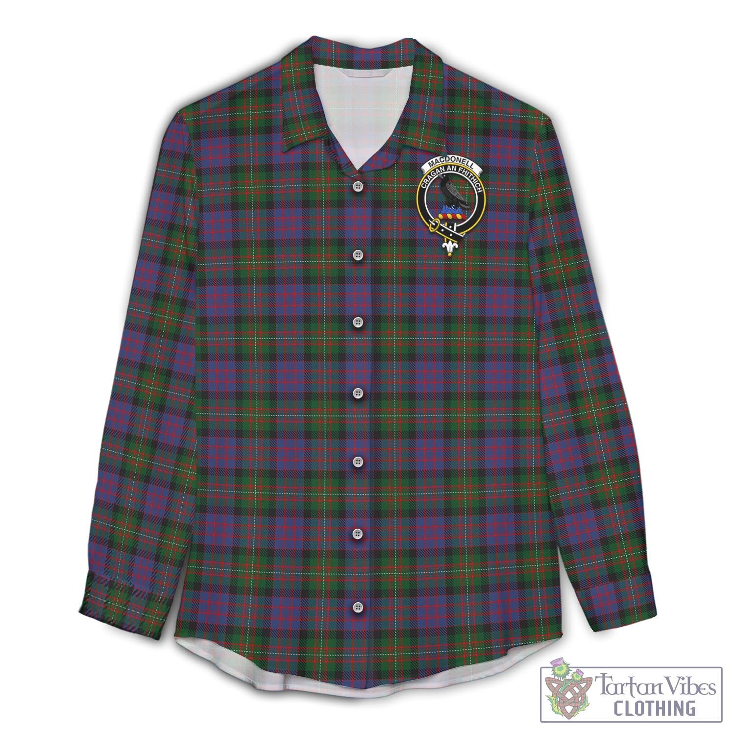 Tartan Vibes Clothing MacDonell of Glengarry Tartan Womens Casual Shirt with Family Crest