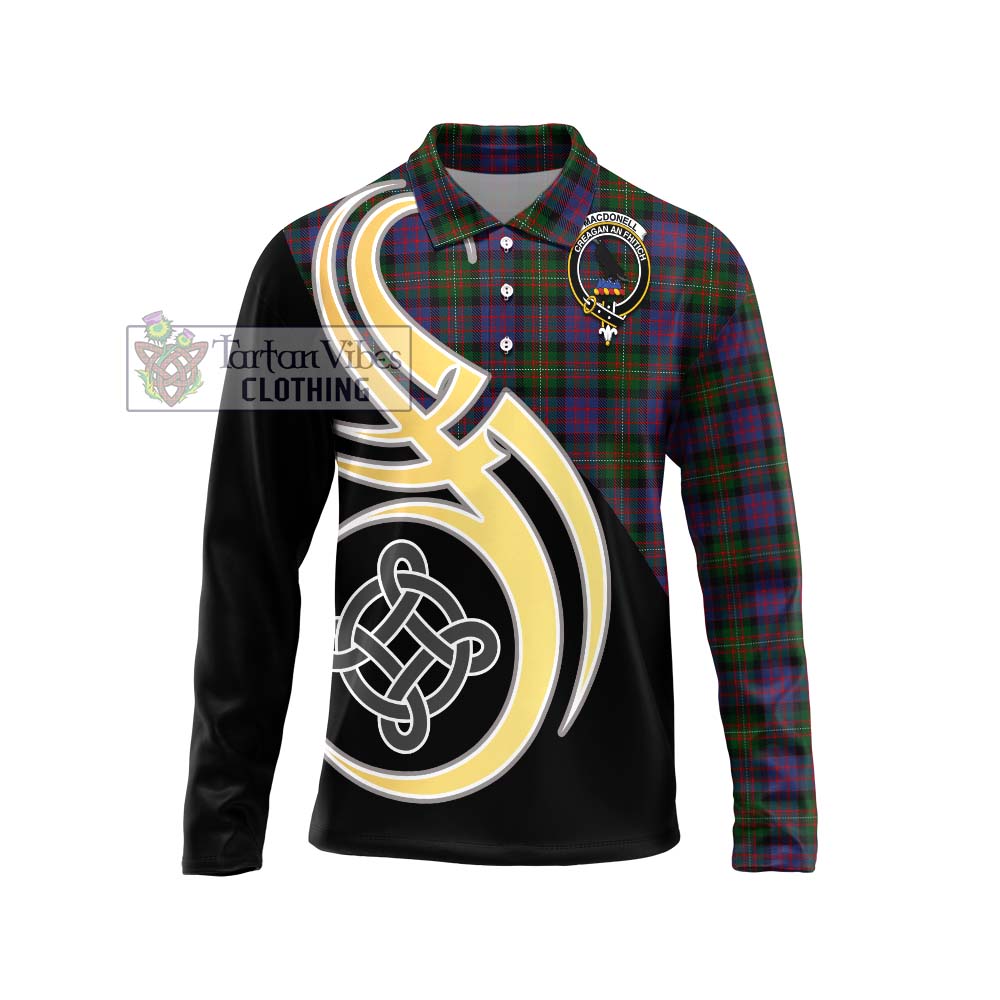 MacDonell (McDonell) Tartan Long Sleeve Polo Shirt with Family Crest and Celtic Symbol Style Unisex - Tartan Vibes Clothing