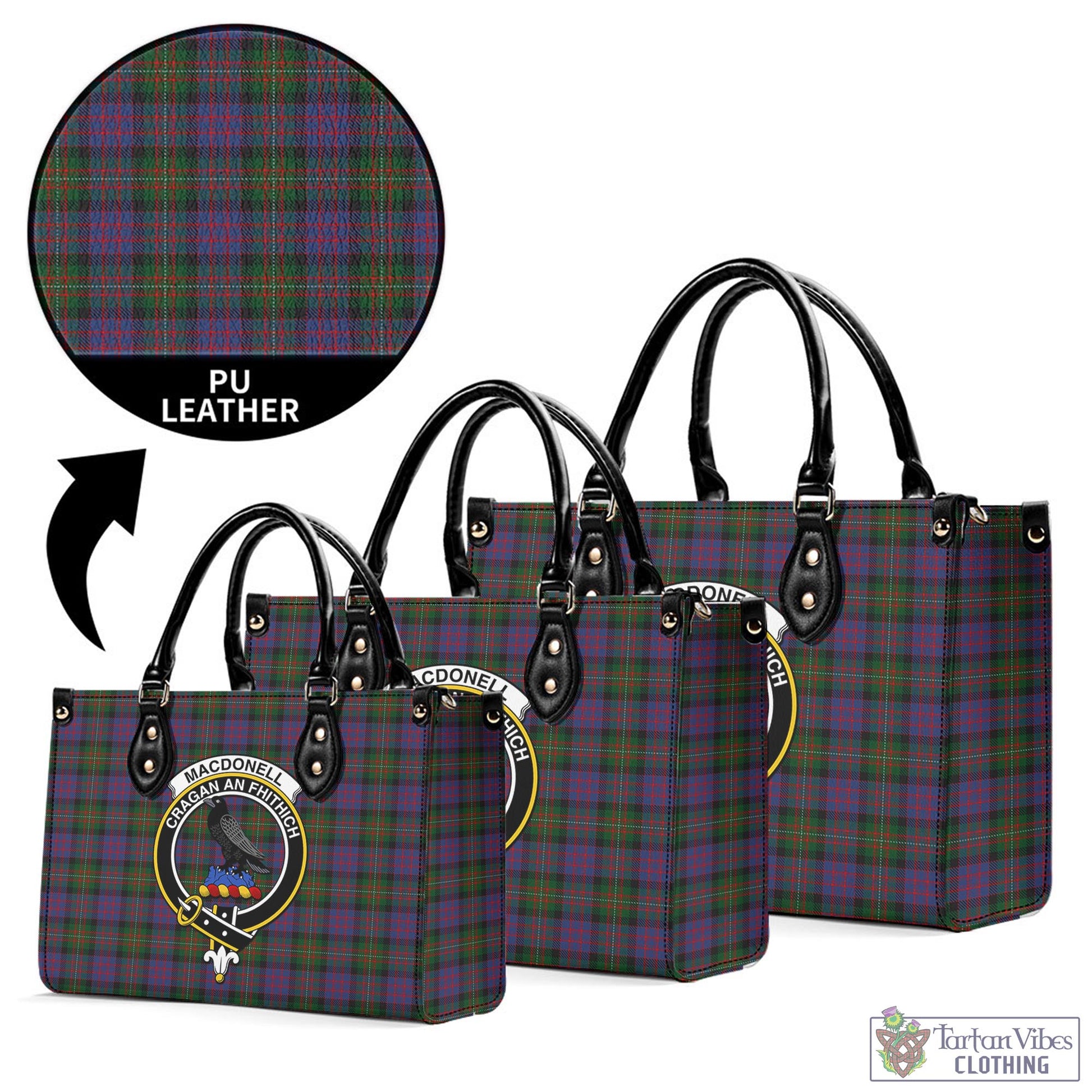 Tartan Vibes Clothing MacDonell of Glengarry Tartan Luxury Leather Handbags with Family Crest