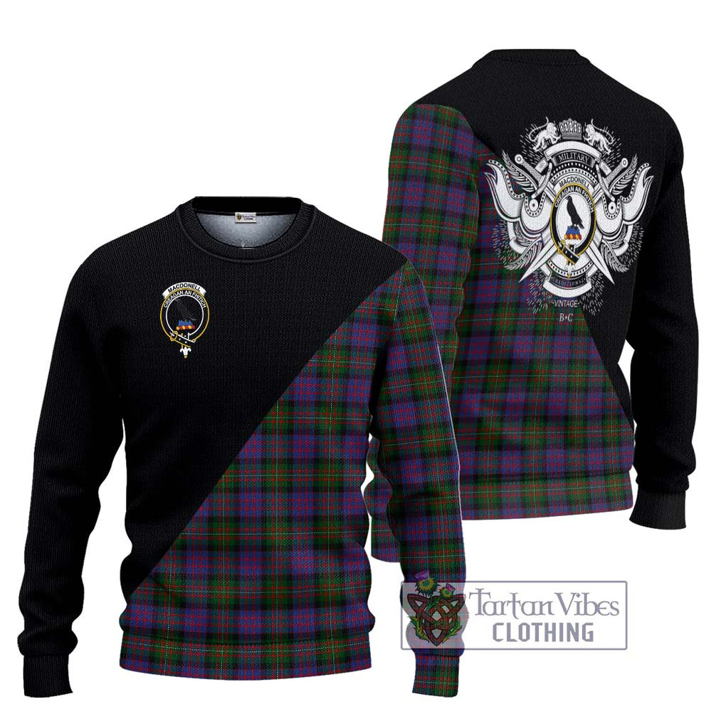 MacDonell (McDonell) Tartan Knitted Sweater with Family Crest and Military Logo Style Unisex - Tartanvibesclothing Shop