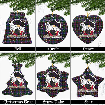 MacDonell (McDonell) Tartan Christmas Ceramic Ornaments with Scottish Gnome Playing Bagpipes