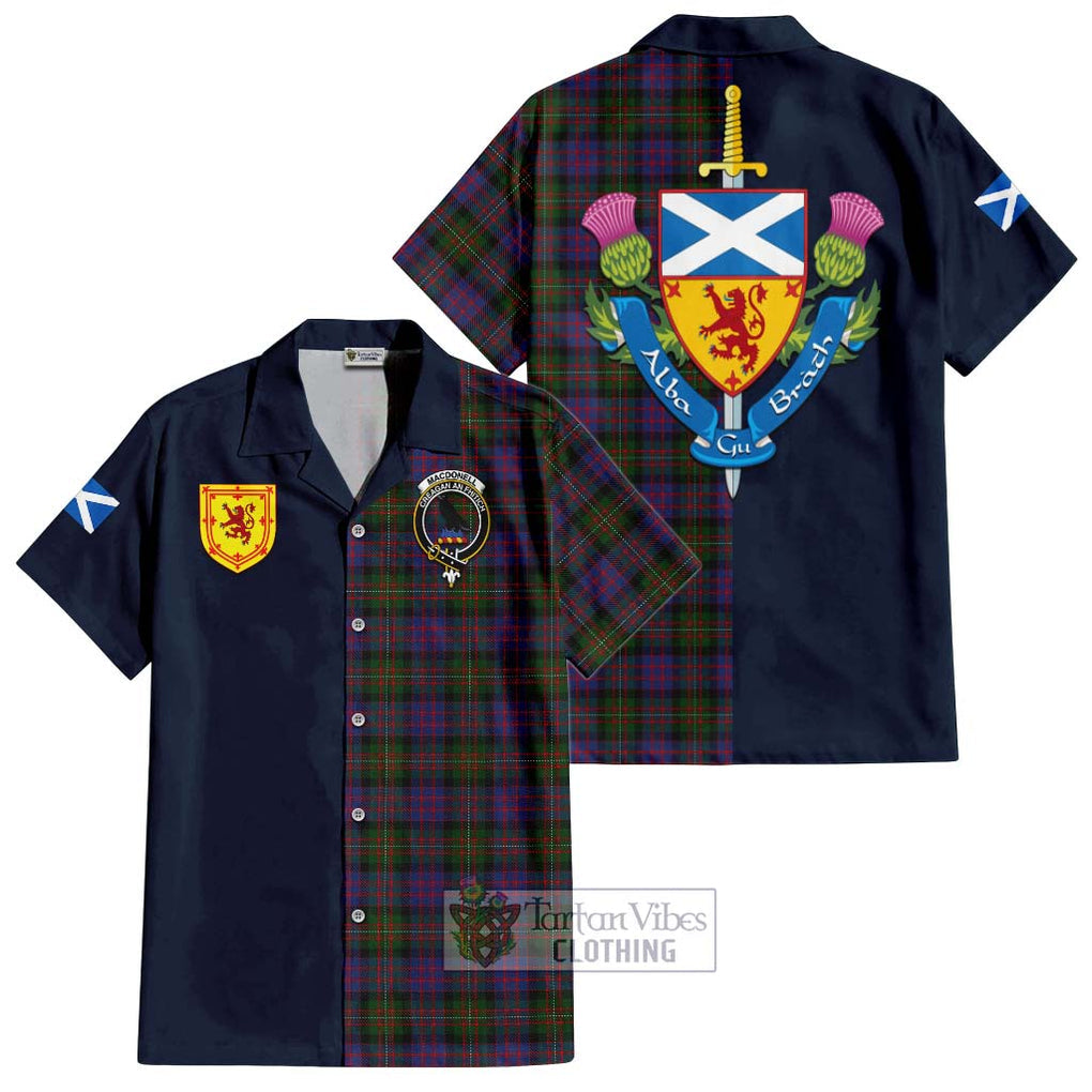 Tartan Vibes Clothing MacDonell of Glengarry Tartan Short Sleeve Button Shirt with Scottish Lion Royal Arm Half Style