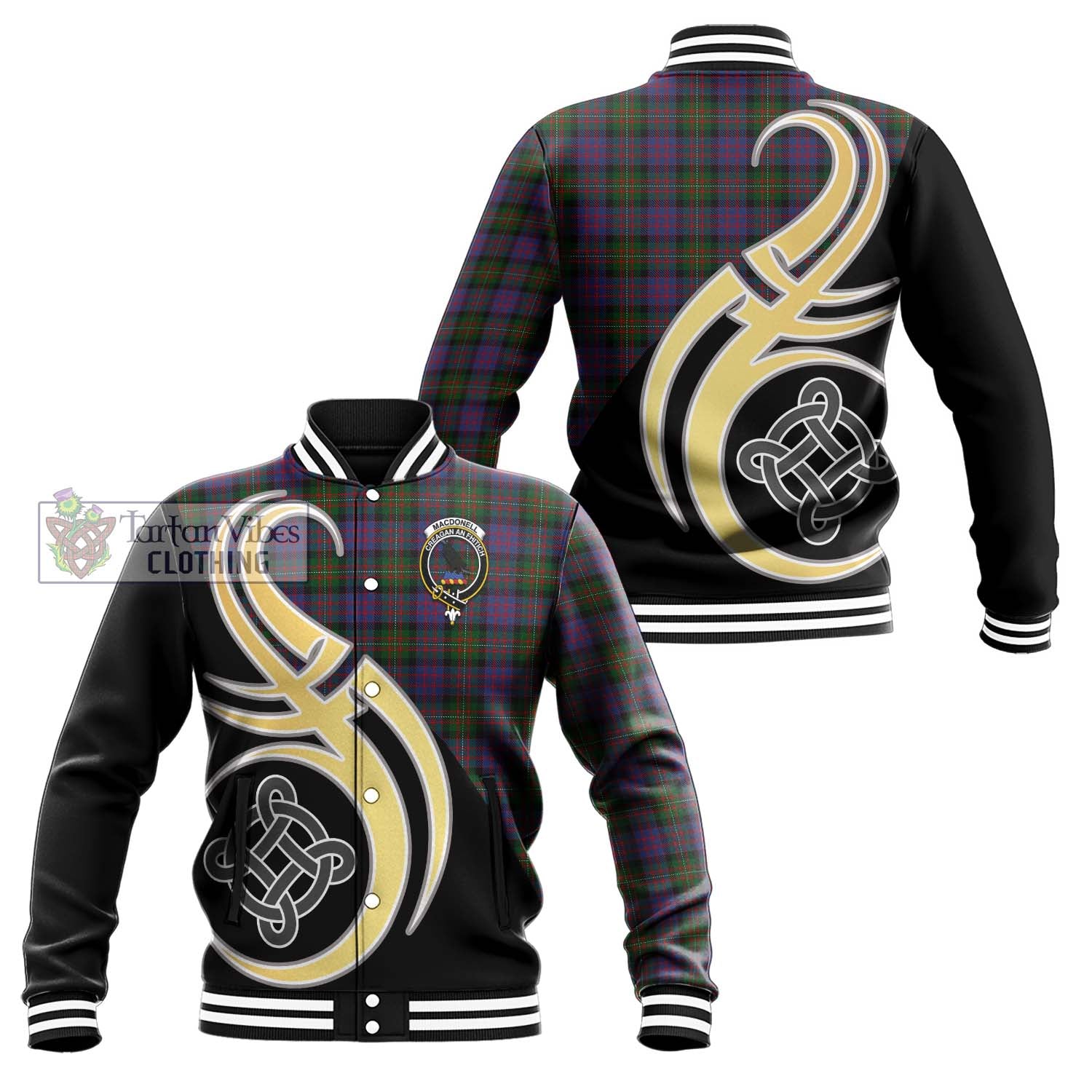 MacDonell (McDonell) Tartan Baseball Jacket with Family Crest and Celtic Symbol Style Unisex - Tartan Vibes Clothing