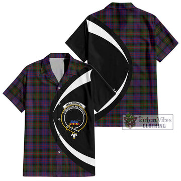 MacDonell (McDonell) Tartan Short Sleeve Button Up with Family Crest Circle Style