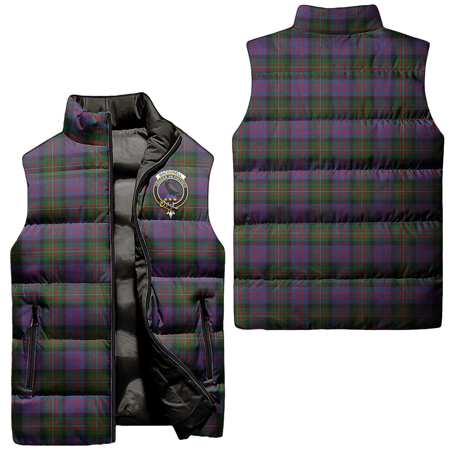 MacDonell of Glengarry Tartan Sleeveless Puffer Jacket with Family Crest Unisex - Tartanvibesclothing