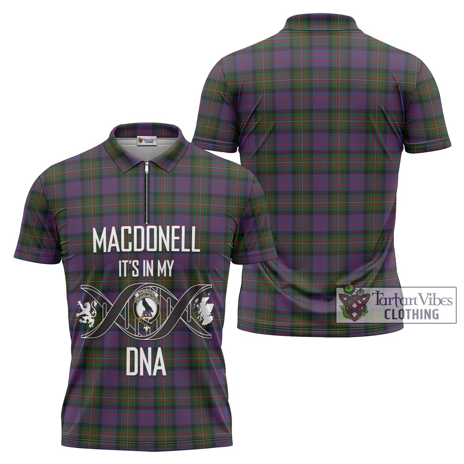 MacDonell (McDonell) Tartan Zipper Polo Shirt with Family Crest DNA In Me Style Unisex - Tartanvibesclothing Shop