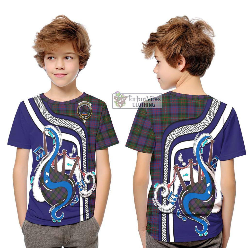 Tartan Vibes Clothing MacDonell of Glengarry Tartan Kid T-Shirt with Epic Bagpipe Style