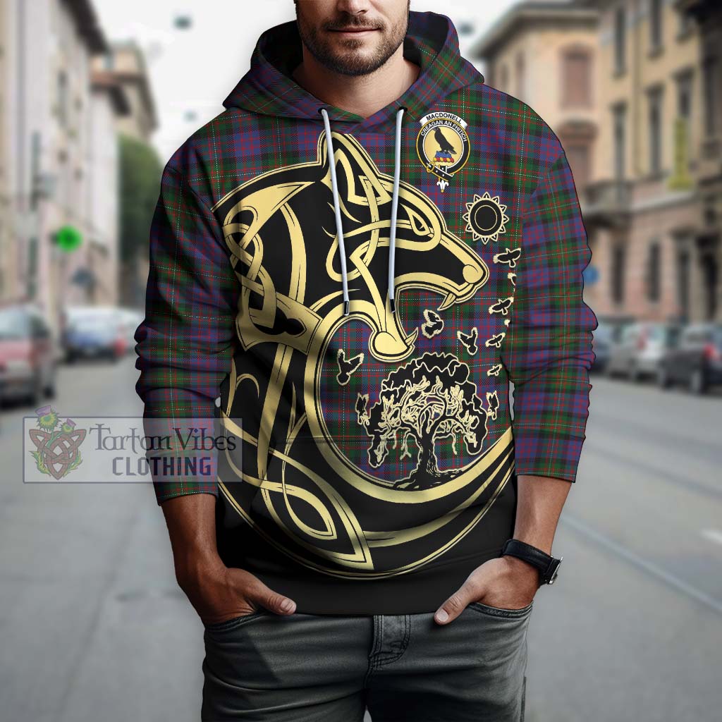 Tartan Vibes Clothing MacDonell of Glengarry Tartan Hoodie with Family Crest Celtic Wolf Style