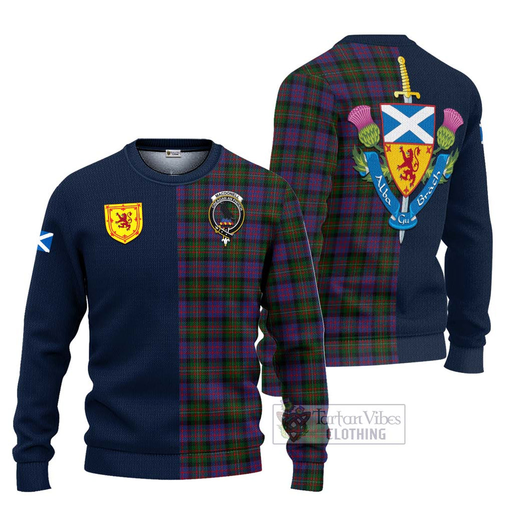 Tartan Vibes Clothing MacDonell of Glengarry Tartan Knitted Sweater with Scottish Lion Royal Arm Half Style