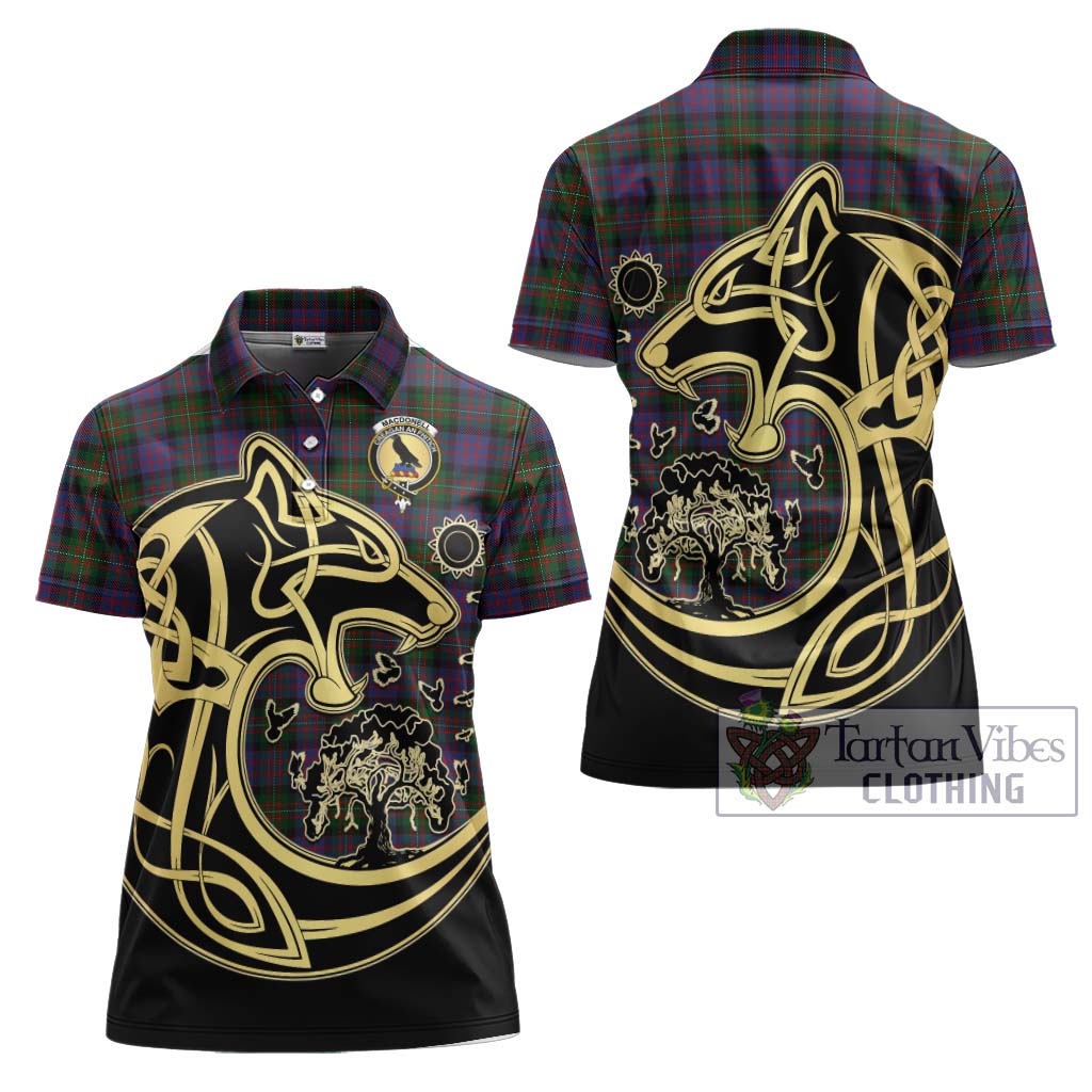 MacDonell (McDonell) Tartan Women's Polo Shirt with Family Crest Celtic Wolf Style Women - Tartanvibesclothing Shop