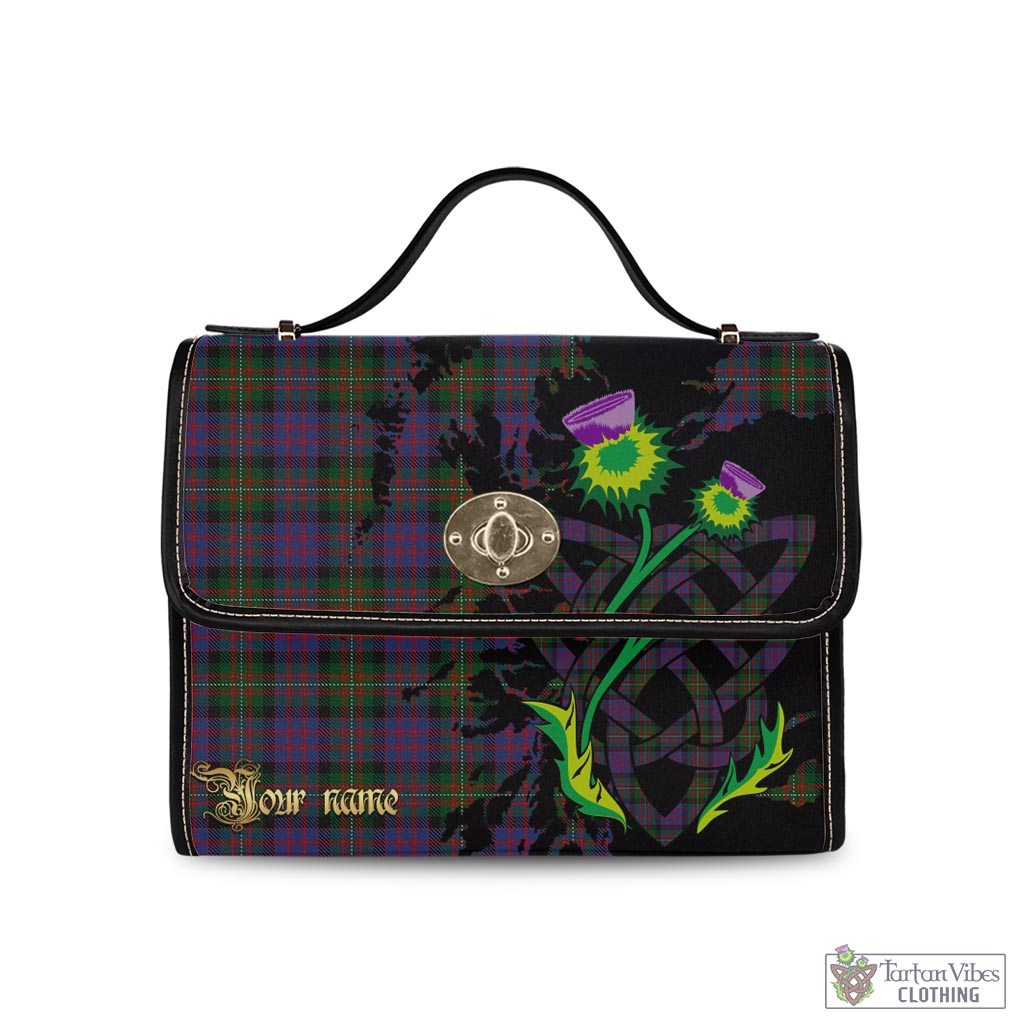 Tartan Vibes Clothing MacDonell of Glengarry Tartan Waterproof Canvas Bag with Scotland Map and Thistle Celtic Accents