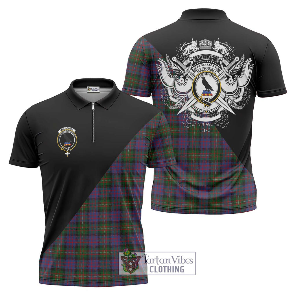 MacDonell (McDonell) Tartan Zipper Polo Shirt with Family Crest and Military Logo Style Unisex - Tartanvibesclothing Shop