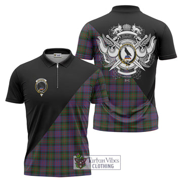 MacDonell (McDonell) Tartan Zipper Polo Shirt with Family Crest and Military Logo Style