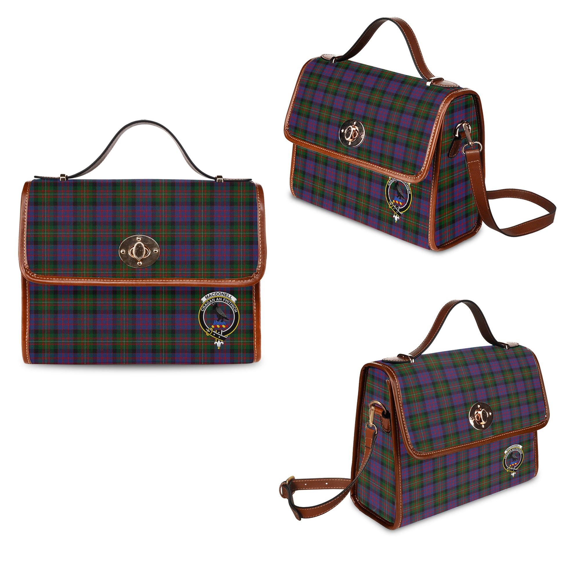 macdonell-of-glengarry-tartan-leather-strap-waterproof-canvas-bag-with-family-crest