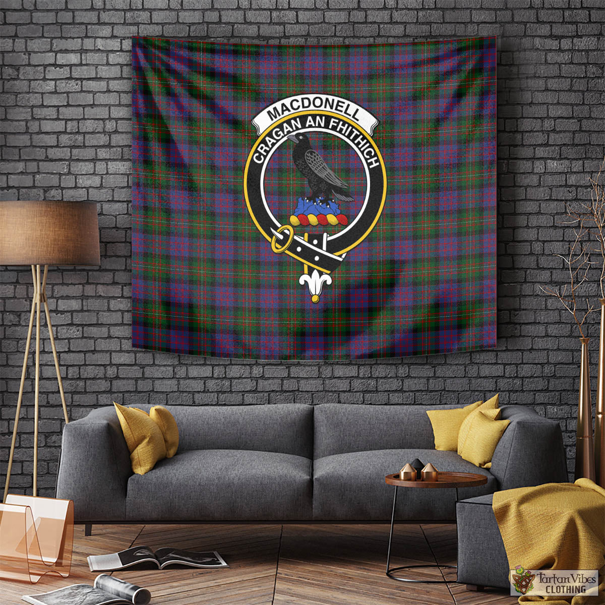 Tartan Vibes Clothing MacDonell of Glengarry Tartan Tapestry Wall Hanging and Home Decor for Room with Family Crest