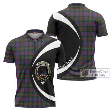 MacDonell (McDonell) Tartan Zipper Polo Shirt with Family Crest Circle Style