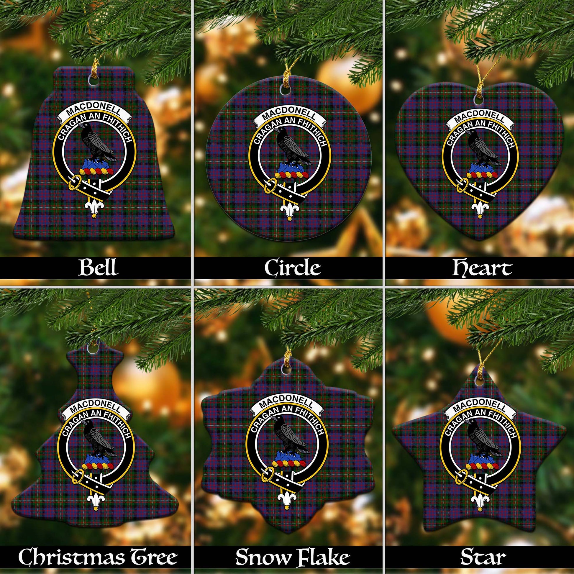 MacDonell of Glengarry Tartan Christmas Ornaments with Family Crest - Tartanvibesclothing