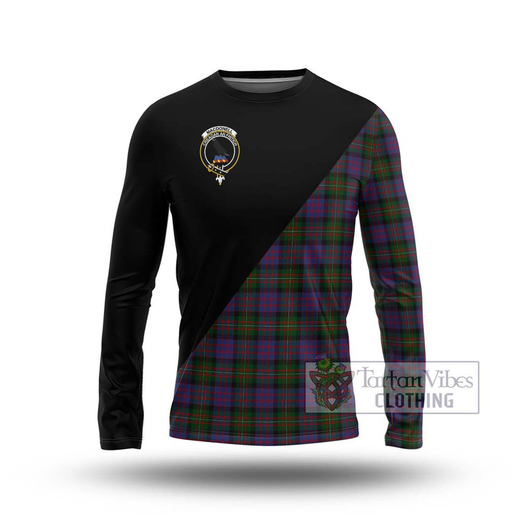 MacDonell (McDonell) Tartan Long Sleeve T-Shirt with Family Crest and Military Logo Style Unisex - Tartanvibesclothing Shop