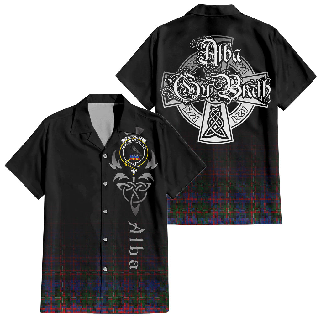 Tartan Vibes Clothing MacDonell of Glengarry Tartan Short Sleeve Button Up Featuring Alba Gu Brath Family Crest Celtic Inspired