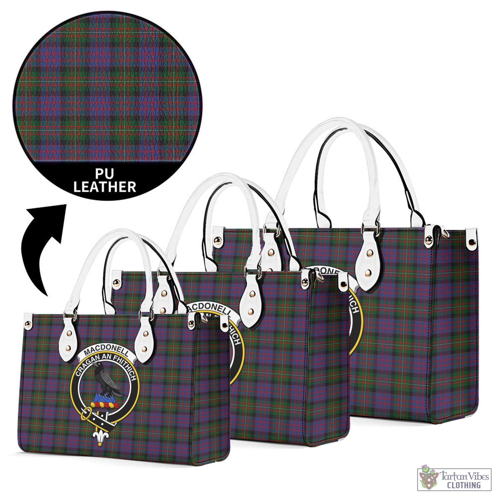 Tartan Vibes Clothing MacDonell of Glengarry Tartan Luxury Leather Handbags with Family Crest