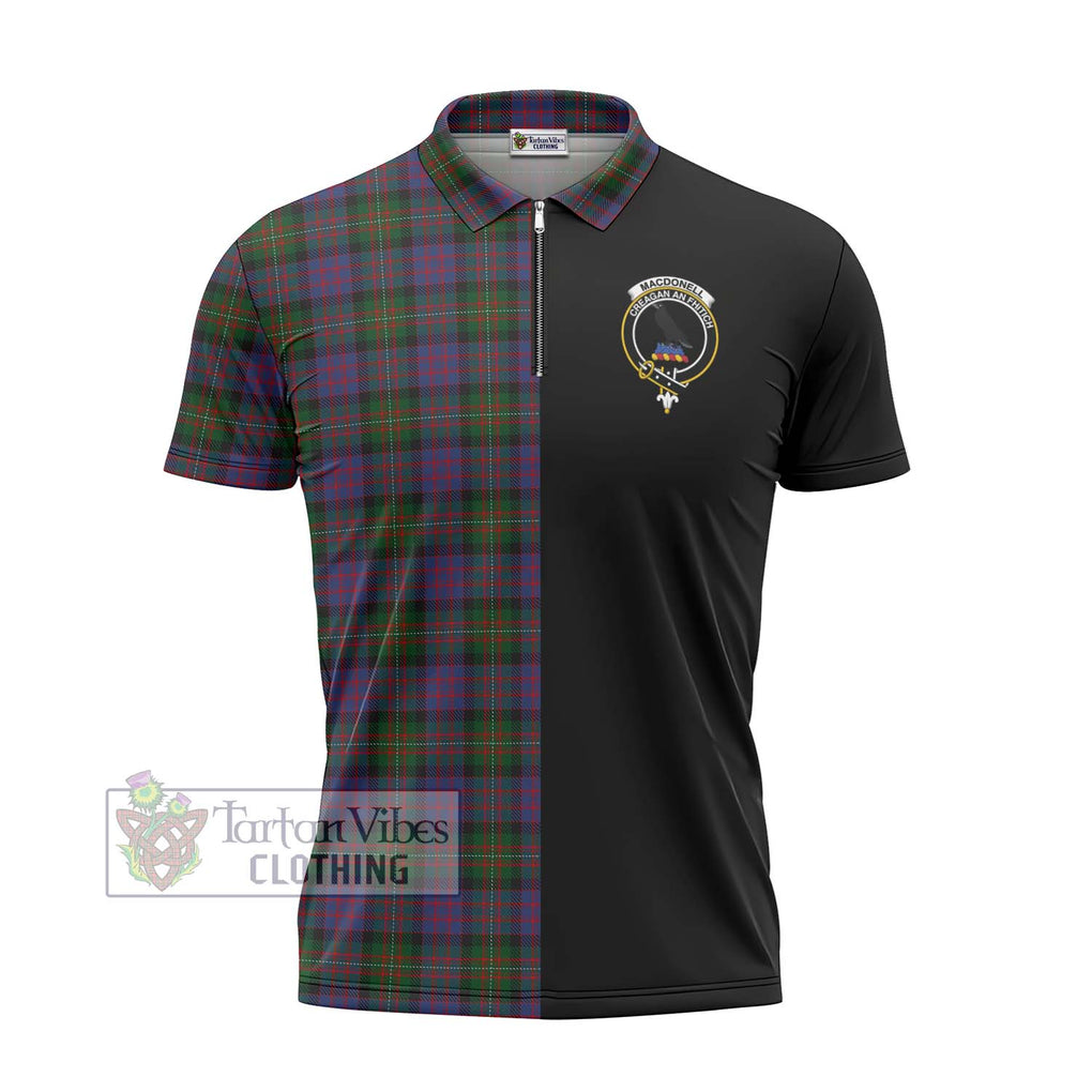 MacDonell (McDonell) Tartan Zipper Polo Shirt with Family Crest and Half Of Me Style - Tartanvibesclothing Shop